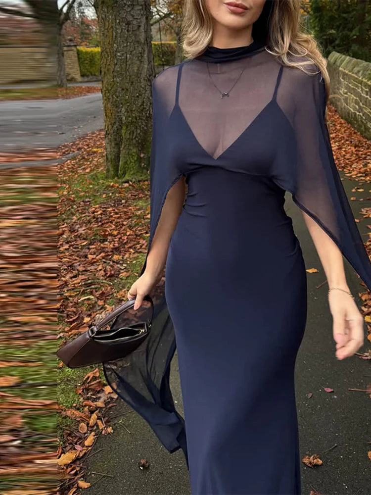 Monellier Sheer Cape Evening Gown — Elegance That Moves With You